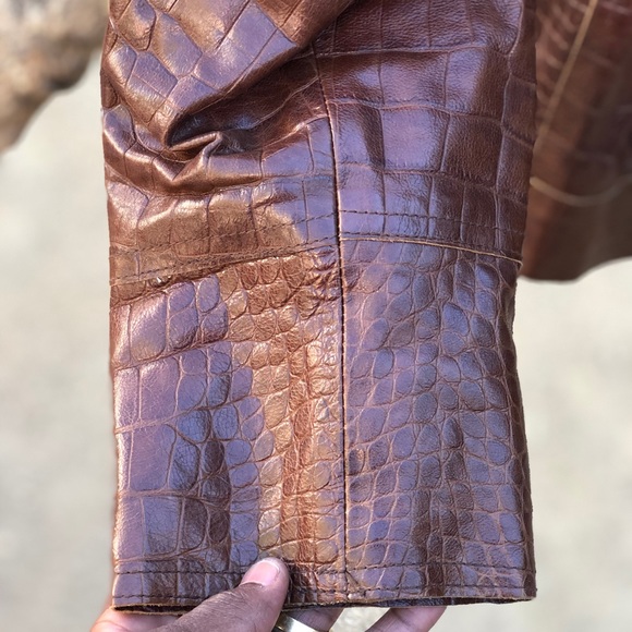 VTG Unisex Vera Pelle Lavorazione 🇮🇹 Croc Embossed Sz M - Picture 7 of 15